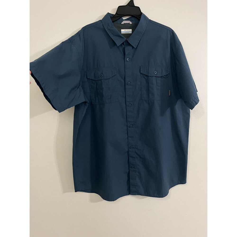Columbia Outdoor Fishing Shirt Lightweight Navy Blue Men's Short Sleeves Sz XL